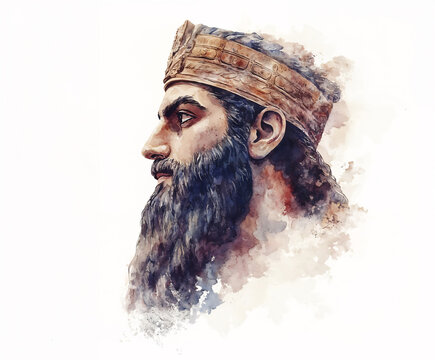 Darius the Great. The Majestic King of the Persian Empire. Watercolor Style Illustration.