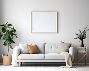 Interior minimal modern living room with mock up poster frame generative AI.