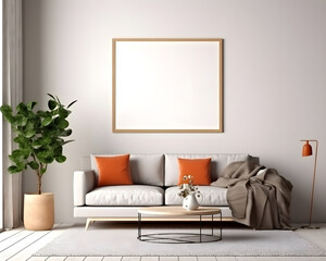 Interior minimal modern living room with mock up poster frame generative AI.