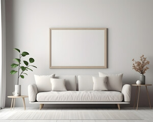 Interior minimal modern living room with mock up poster frame generative AI.