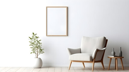Interior minimal modern living room with mock up poster frame generative AI.