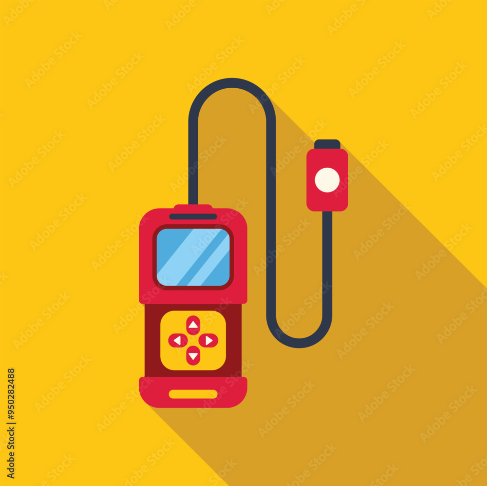 Poster electronic device with sensor and buttons is measuring some data on yellow background with shadow