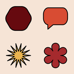 70s Retro Badges Bundle Set, vector, orange, yellow, red o beige background