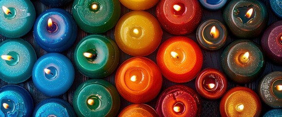 Colorful Candles on a Dark Wooden Background