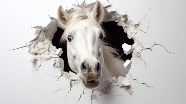 White Horse Breaking Through Wall
