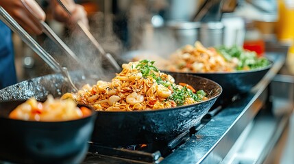 An Asian fusion dish served in a vibrant street food setting, capturing the energy and excitement of Asian culinary culture.