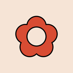 70s Retro floral Badges logos icons, deep orange retro icon badge, flower icon on beige background, vector icon