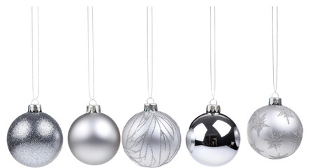 PNG Elegant silver Christmas ornaments hanging