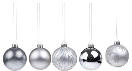 PNG Elegant silver Christmas ornaments hanging