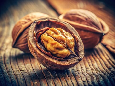 Faded tones evoke a bygone era as a soft Tocumen nut, its ridges worn smooth by time, nestles against a worn, vintage background.