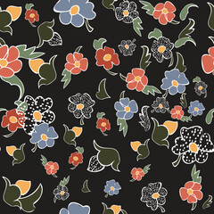 Seamless pattern of Forget-me-not flower in art nouveau style. Vintage color textile pattern for fashion, interior designs, packaging and product surface design.