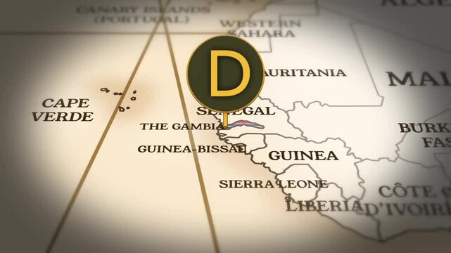 Gambian dalasi currency sign showing on world map with 3D rendering