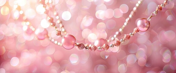 Obraz premium Pink Pearl Necklace on a Bokeh Background