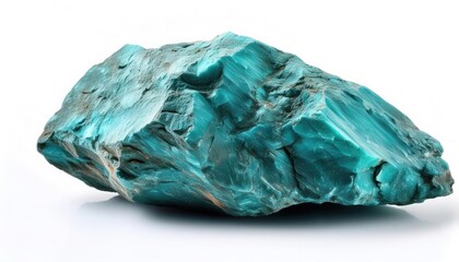 Fototapeta premium Turquoise - an opaque, blue to green mineral gemstone rock that is a hydrous phosphate of copper and aluminium common in southwest native american jewelry. isolated on white background