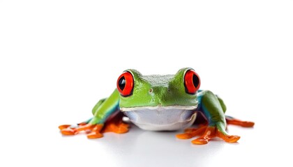 red eyed tree or leaf frog - Agalychnis callidryas - native to forests from Central and South America known for its bright green, blue, red and yellow colors.  Isolated on white background