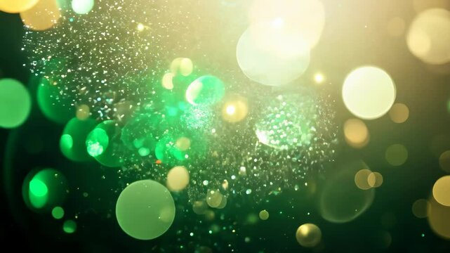 Swirling Emerald and Gold Particle Cloud with Luxurious Bokeh