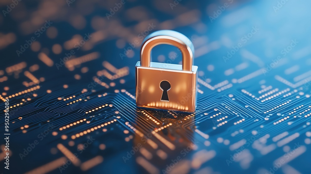 Poster a digital padlock symbolizing cybersecurity and data protection in a modern technological environmen