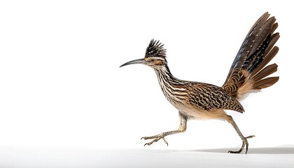 Obraz premium roadrunners - genus Geococcyx - aka chaparral birds or cocks, are species of brown colored fast running ground cuckoos with long tails and crests. isolated on white background with copy space