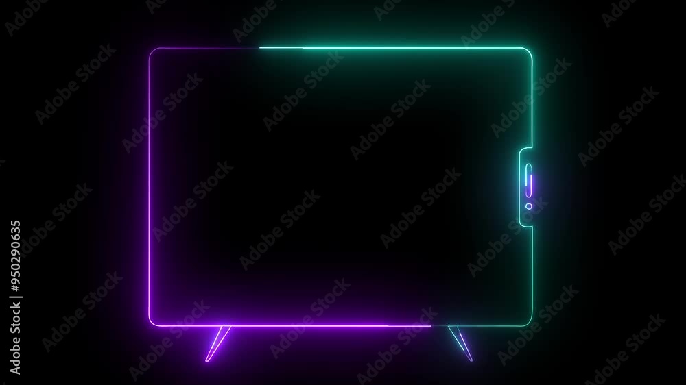 Poster lightning and neon glowing icon with mobile concept. cyan and purple color standing mobile concept w