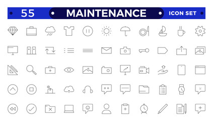 Maintenance Outline icons collection. Containing configuration, maintenance, service, tools, wrench, gear. For website marketing design, logo, app, template, ui, etc.