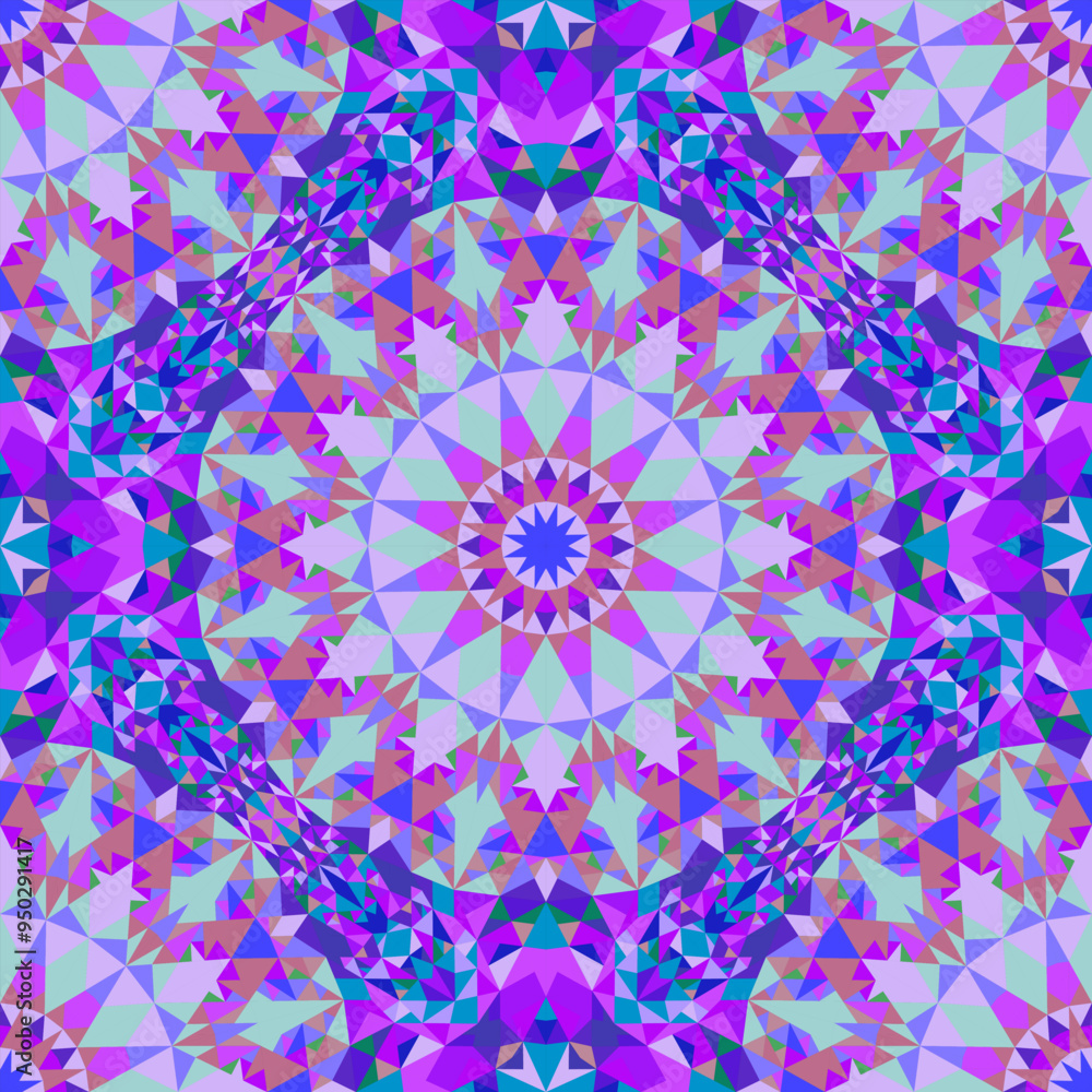 Poster bohemian polygonal mandala pattern background design - multicolored abstract vector art illustration