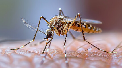 Fototapeta premium Close-up mosquito in skin, Mosquito sucking human blood , Aedes aegypti Mosquito