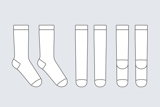 Socks vector template isolated on white. Unisex clothes. Apparel models sketch set. Outline for fashion clothes design. Front and right view.	