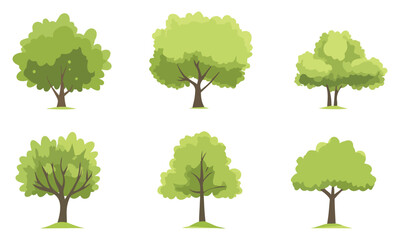 collection of green painting trees , hand drawing set of graphics trees elements for architecture and landscape design isolated Vector illustration