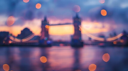 Fototapeta premium Blurry Sunset View of Tower Bridge in London