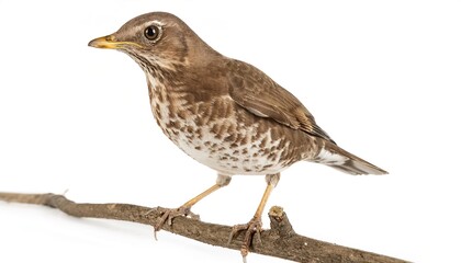 wood thrush - Hylocichla mustelina - is a North American passerine bird medium sized thrush, with brown upper parts with mottled brown and white underparts isolated on white background with copy space