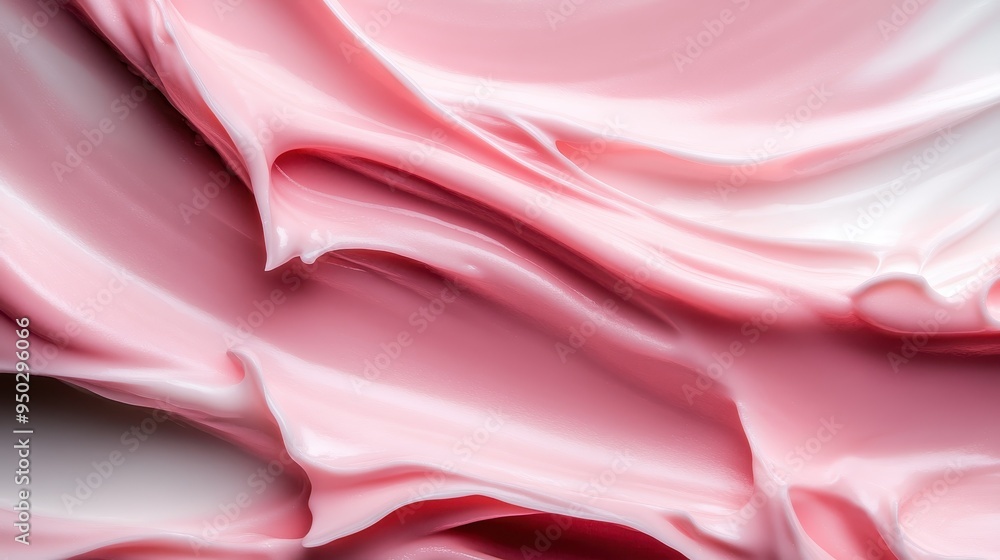 Poster a close-up abstract image of soft pastel pink and white cream with smooth, flowing textures creating