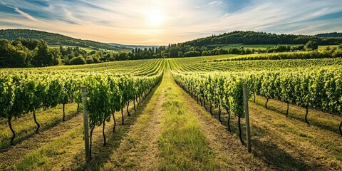 Naklejka premium This is a vineyard with rows of grape vines.