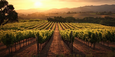 Fototapeta premium This is a vineyard with rows of grape vines.