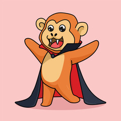 Chibi Vampire Monkey Character in Cute Halloween Costume
