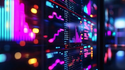 Fototapeta premium SEO analytics, transparent digital dashboards, neon data flow, high-tech office setting