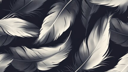 Fototapeta premium Abstract Feather Pattern Monochrome Texture Background Black and White Feathers