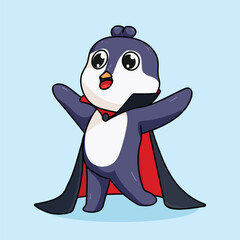 Chibi Vampire Penguin Character in Cute Halloween Costume
