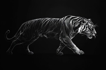 Obraz premium Line Art Illustration of a Tiger Walking in Profile