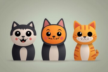Fototapeta premium Cute and playful cartoon cats with unique designs, perfect for children's illustrations or pet-themed projects.