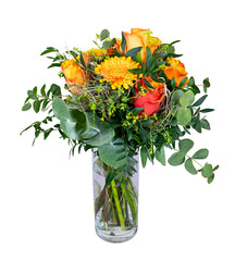 Isolated flower arrangement in a glass vase
