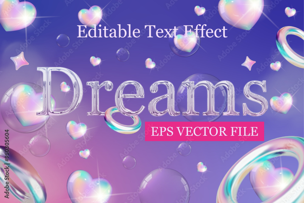 Poster dreams chrome holographic editable vector text effect