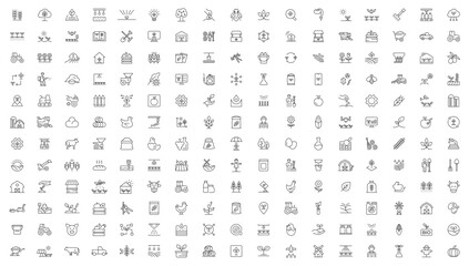 Farming and agriculture outline symbol collection - thin line web icon set.