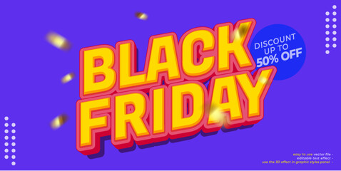 Sale banner with black friday editable text on blue background