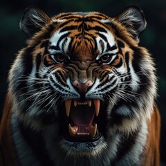 Fototapeta premium A Close-Up of a Roaring Tiger's Face