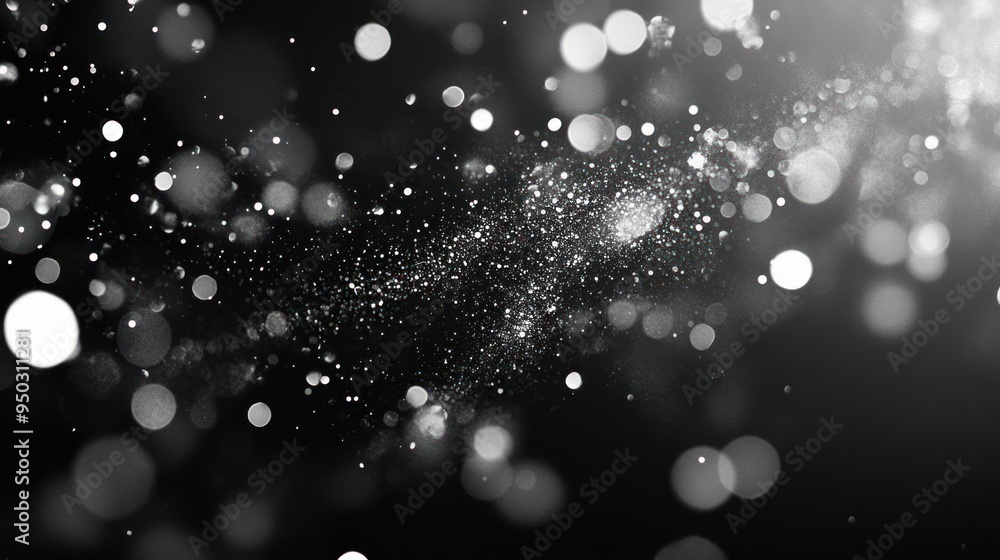 Wall mural sparkling background with blurred stars and a darkened space in the middle.