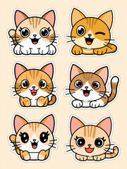 Fototapeta premium Kawaii Cat Stickers Collection, Cute and Playful Kawaii Cat Decals, Fun and Whimsical Cat Stickers for Journals and Laptops, High-Quality Kawaii Cat Sticker Pack, Colorful Cartoon Cat Stickers, Kawaii