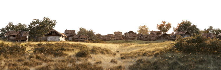 Fototapeta premium PNG Rustic village amidst grassy fields