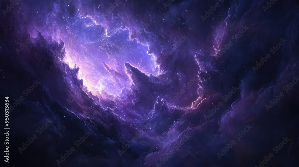 Poster whispers of the void: gentle cosmic fog and faint light trails in a dark void, creating an air of se