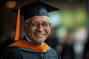 Proud graduate smiling in cap and gown at graduation ceremony celebration