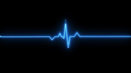 Heart beat pulse. Glowing neon blue heart cardiogram line on dark background. Electrocardiogram show heart beat line. cardiogram, Heart pulse. Motion
